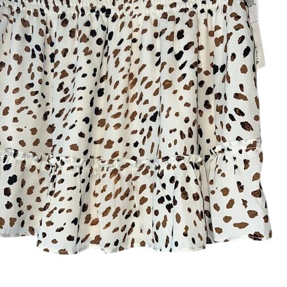 AQUA Ladies White & Brown Dot Print Smocked Waist Ruffle Skirt, NWT! - Picture 4 of 4